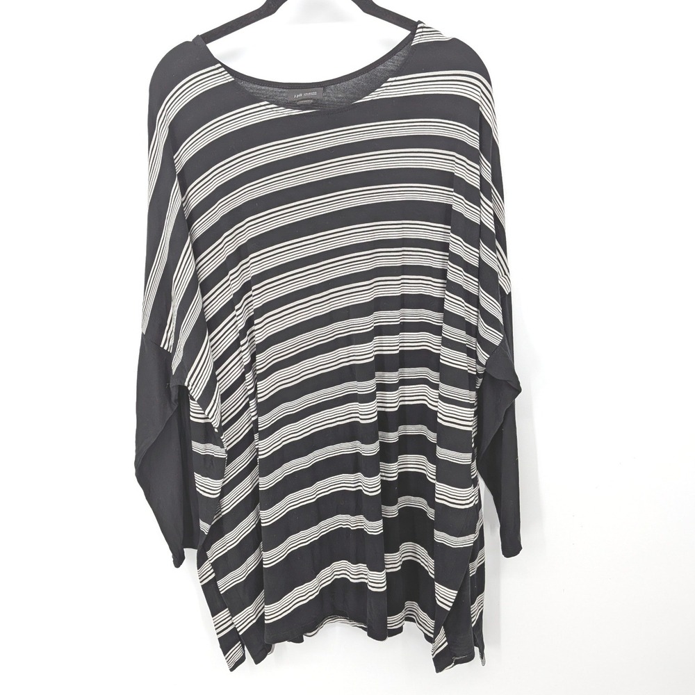 J Jill Wearever Tunic Women Plus 2X‎ Black White Striped Dolman Sleeve Oversize